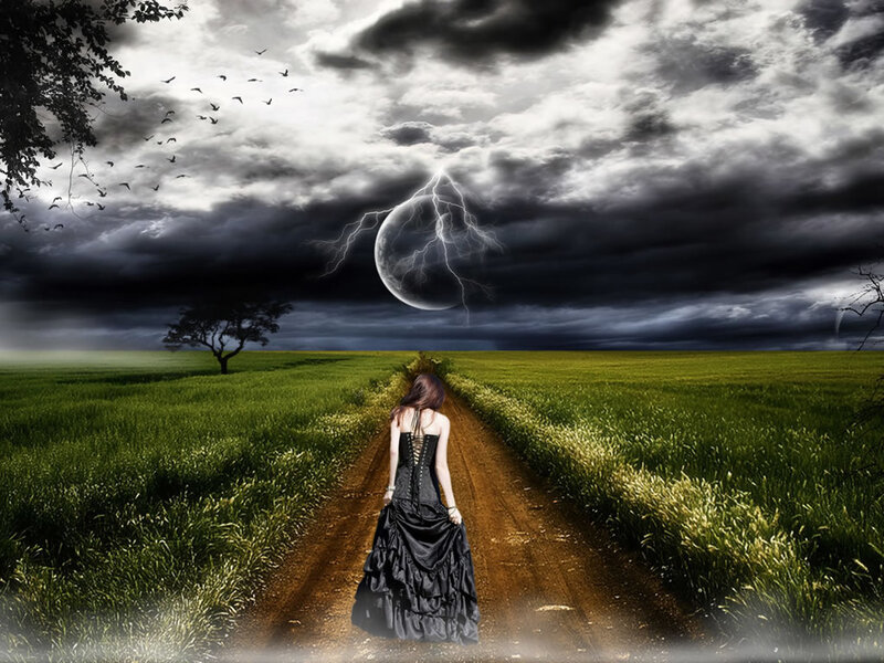 Woman in Black Dress — Green, Dramatic