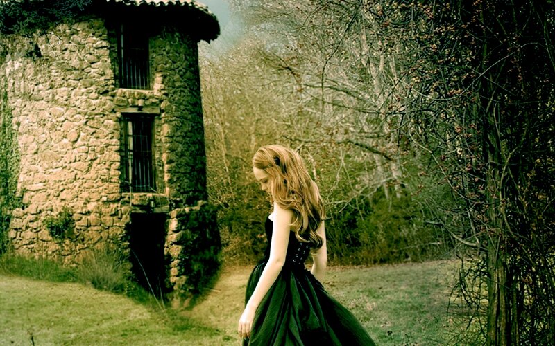 Woman in Black Dress — Green, Melancholic