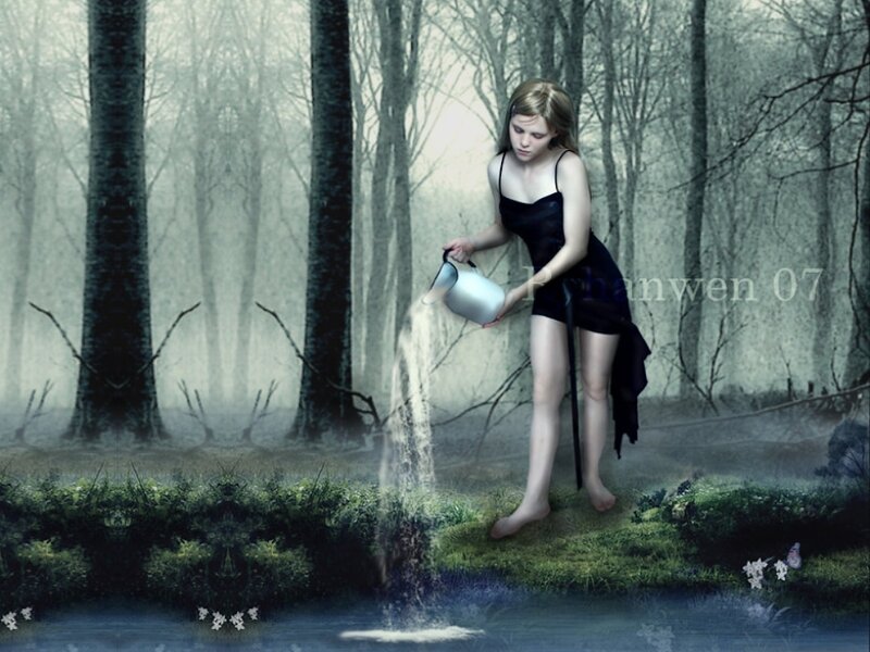 Woman in Black Dress — Green, Mysterious