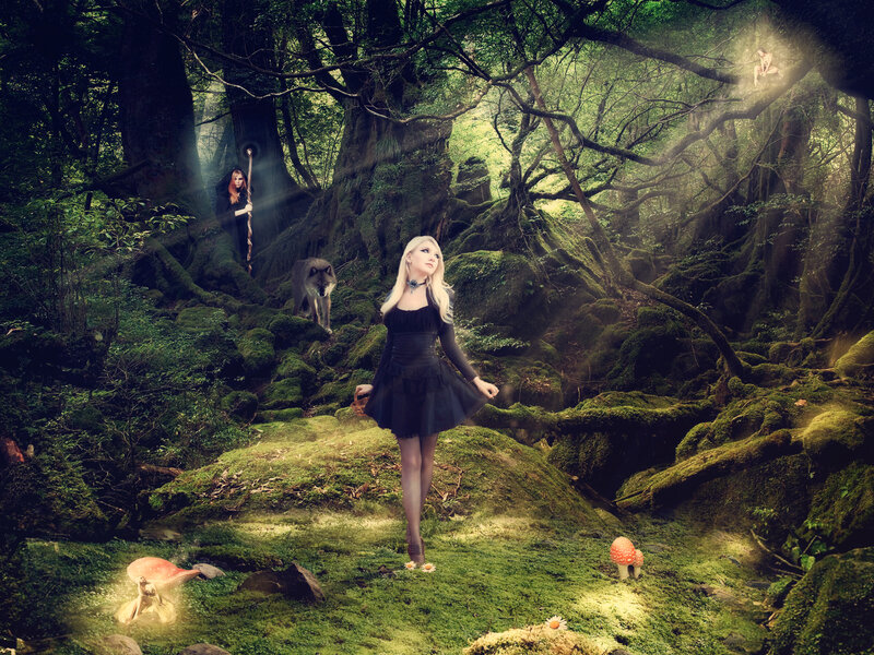 Woman in Black Dress — Green, Mystical, Night