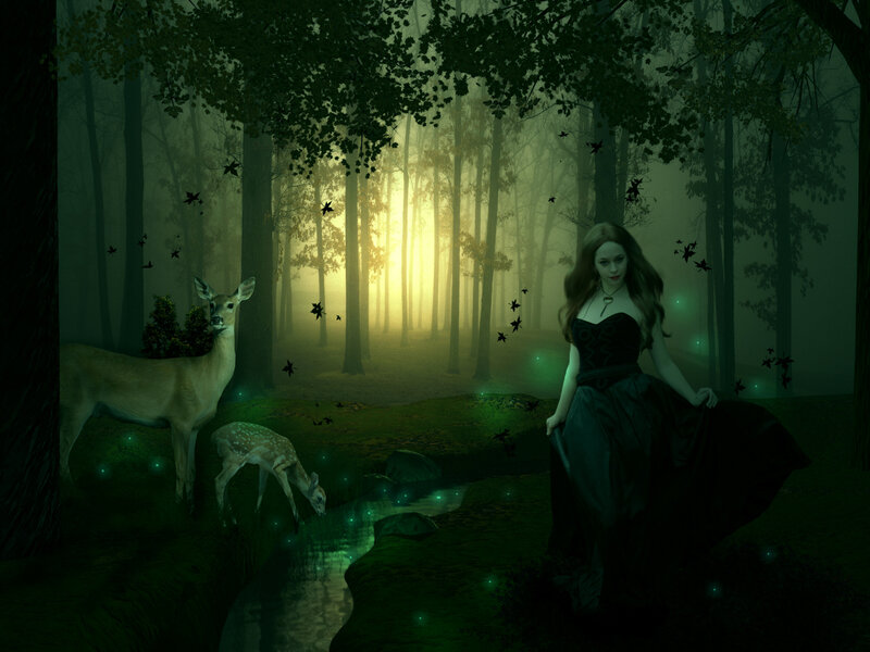 Woman in Black Dress — Green, Mystical