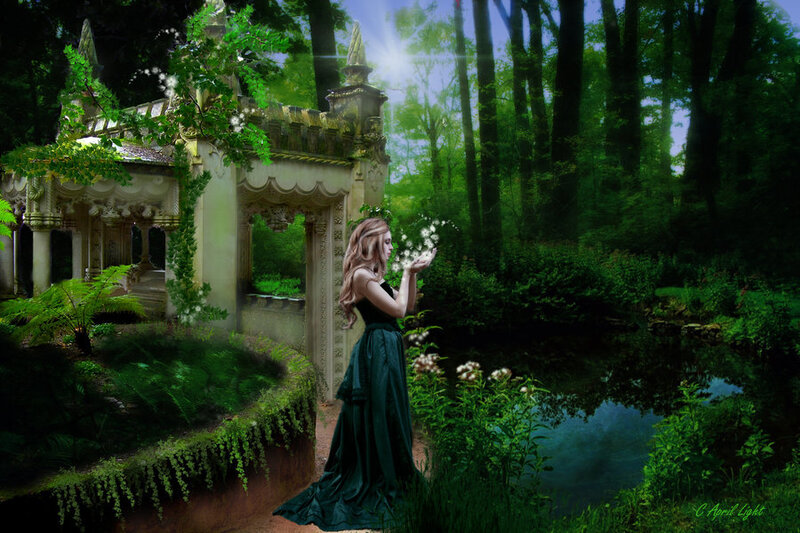 Woman in Black Dress — Green, Serene, Afternoon