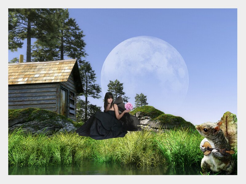Woman in Black Dress — Green, Serene, Night