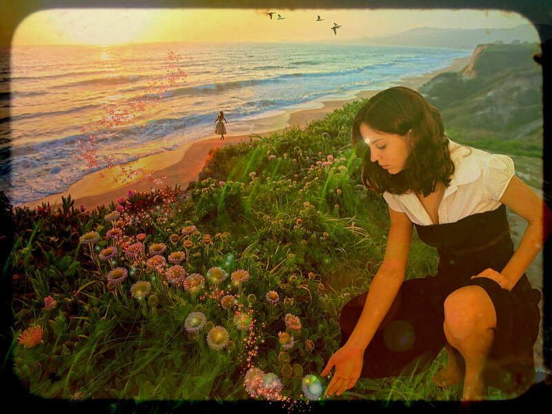 Woman in Black Dress — Green, Serene, Sunset