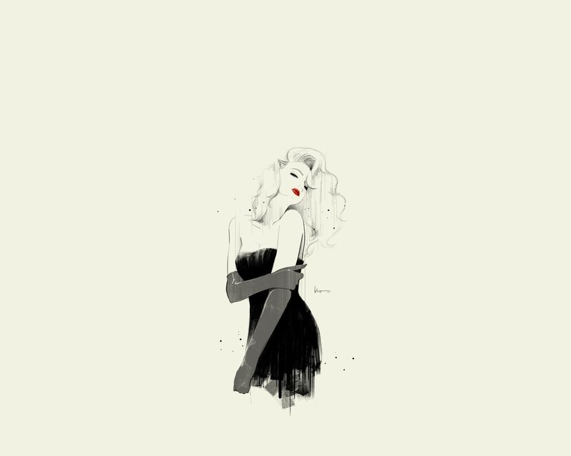 woman in black dress illustration