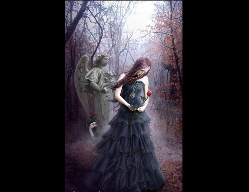 Woman in Black Dress — Melancholic, Autumn, Digital Art