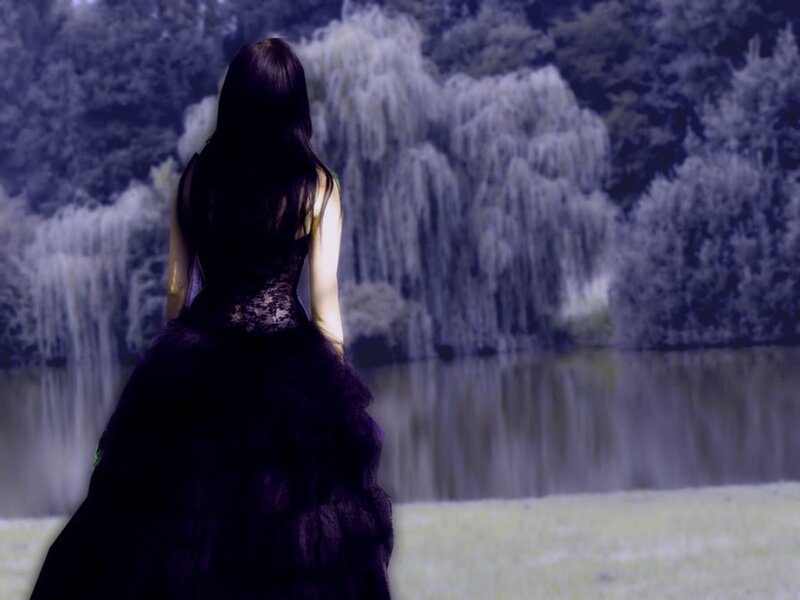 Woman in Black Dress — Melancholic, Digital Art, River