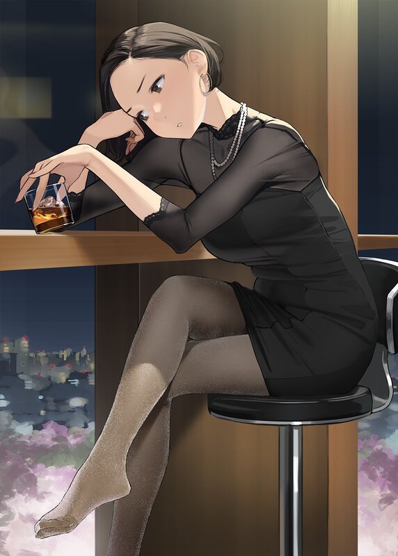 Woman in Black Dress — Melancholic, Night, Anime