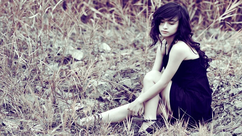 Woman in Black Dress — Melancholic, Photograph, Grass