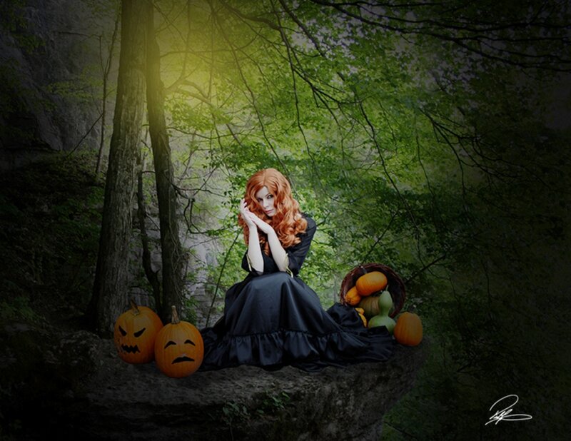 Woman in Black Dress — Mysterious, Autumn, Photograph
