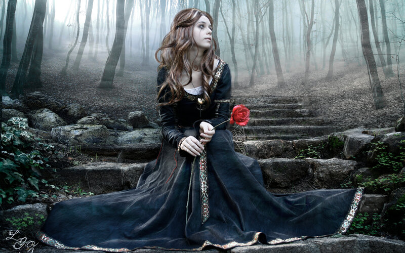 Woman in Black Dress — Mysterious, Digital Art