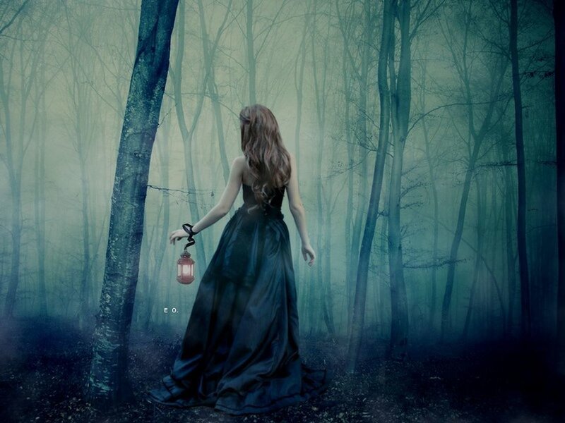 Woman in Black Dress — Mysterious, Night, Digital Art