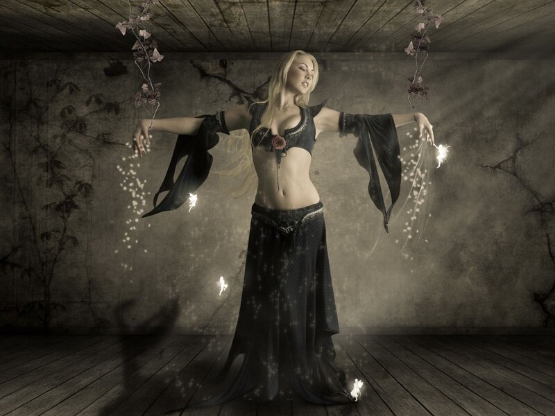 Woman in Black Dress — Mystical, Digital Art, Sparklers