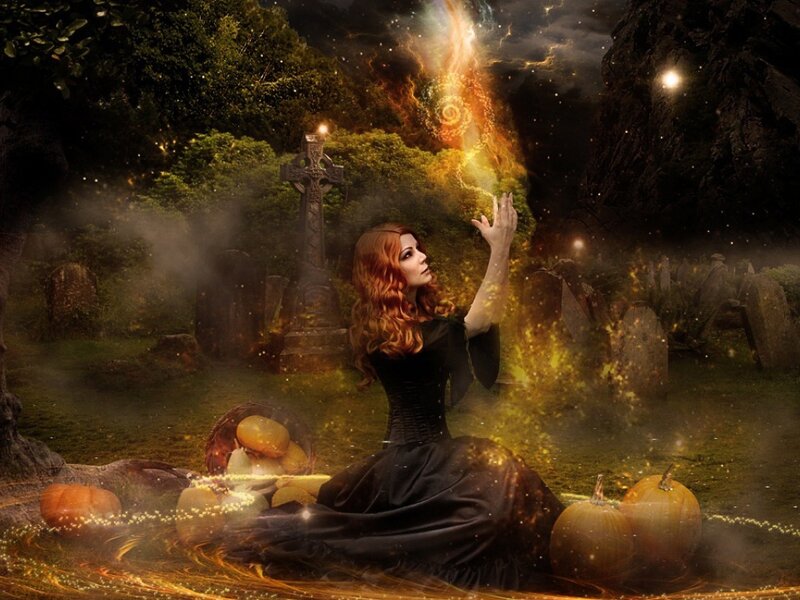 Woman in Black Dress — Mystical, Night, Digital Art