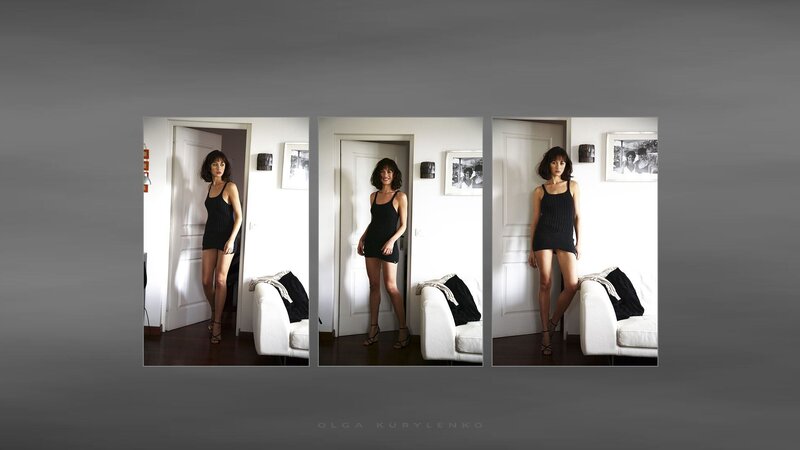 Woman in Black Dress — Neutral, Photograph, Door, Couch