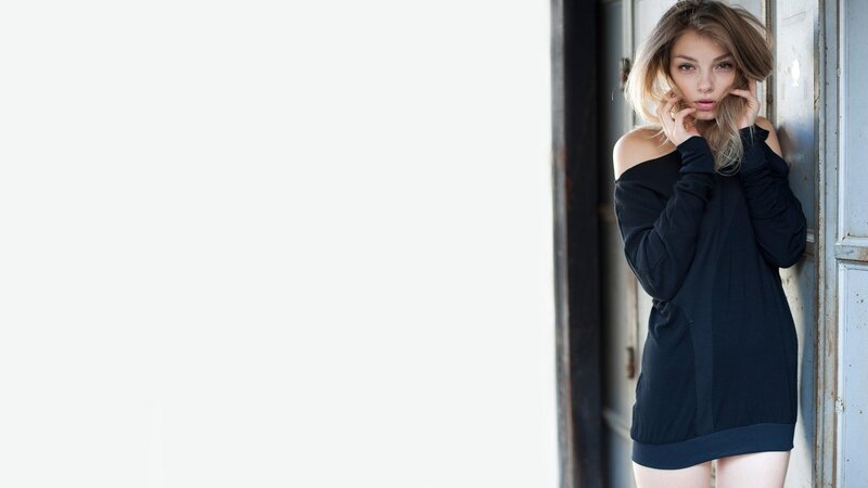 Woman in Black Dress — Neutral, Photograph, Door, Hair