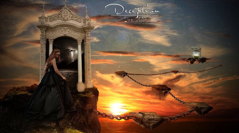 Woman in Black Dress — Orange, Dramatic, Sunset, Digital Art, Archway