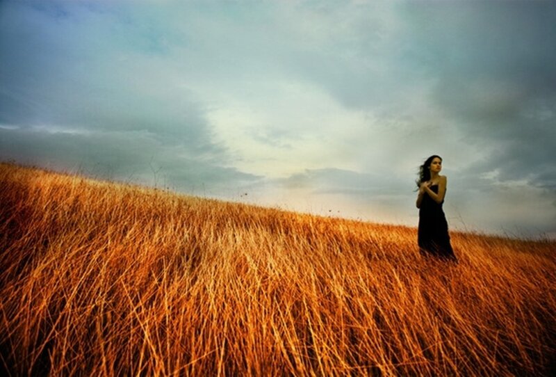 Woman in Black Dress — Orange, Dramatic, Sunset