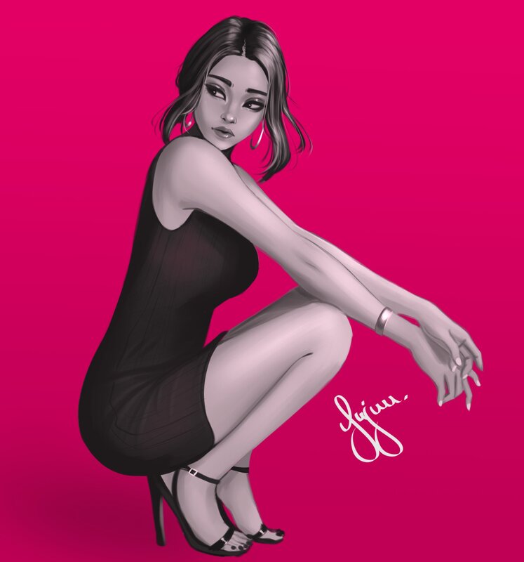 Woman in Black Dress — Pink, Confident, Digital Art