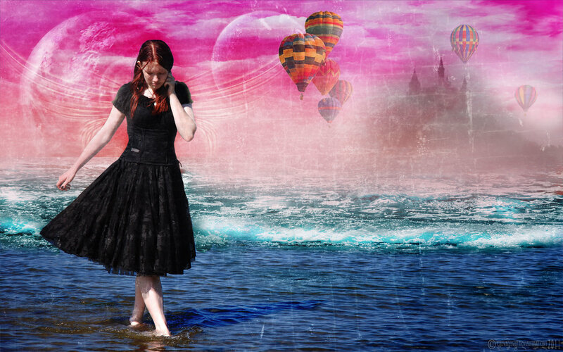 Woman in Black Dress — Pink, Dreamy