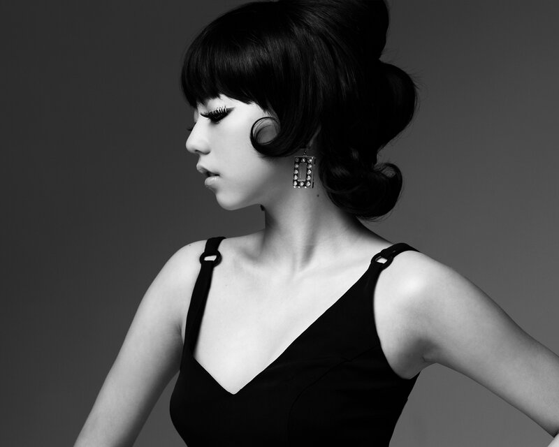 woman in black dress portrait