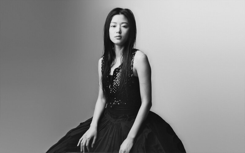 woman in black dress portrait