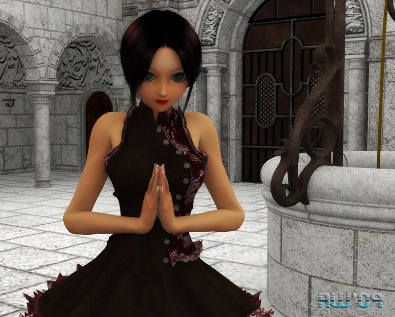 woman in black dress praying
