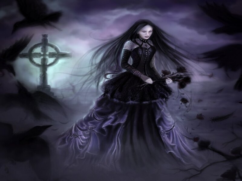 Woman in Black Dress — Purple, Dark