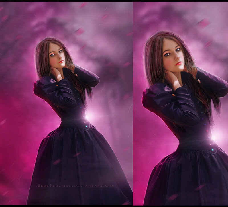 Woman in Black Dress — Purple, Dramatic, Digital Art, Light