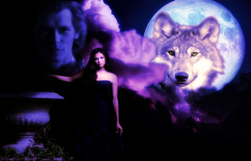Woman in Black Dress — Purple, Dramatic, Night, Digital Art, Wolf