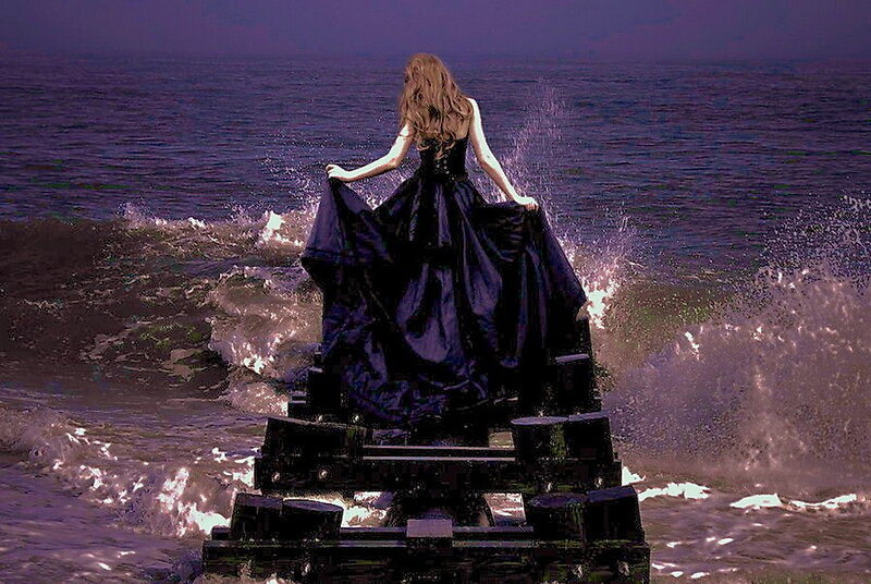 Woman in Black Dress — Purple, Dramatic, Night, Photograph