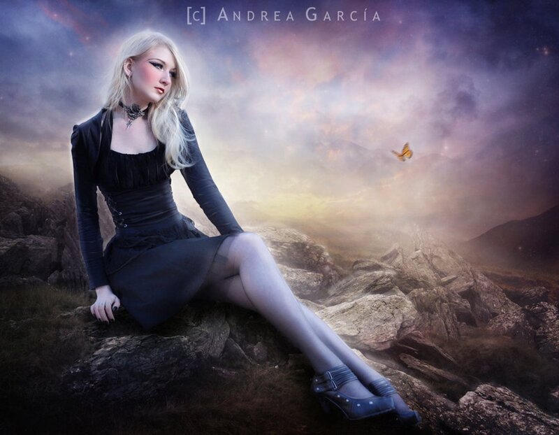 Woman in Black Dress — Purple, Dramatic, Sunset, Digital Art
