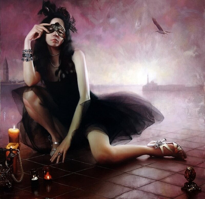 Woman in Black Dress — Purple, Dramatic, Sunset