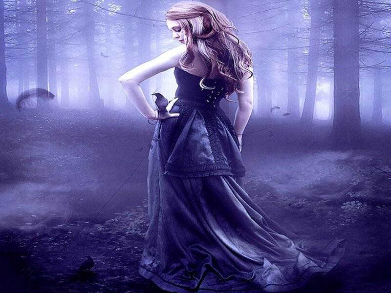 Woman in Black Dress — Purple, Dramatic