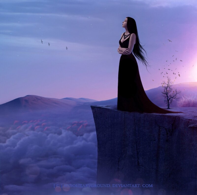 Woman in Black Dress — Purple, Serene