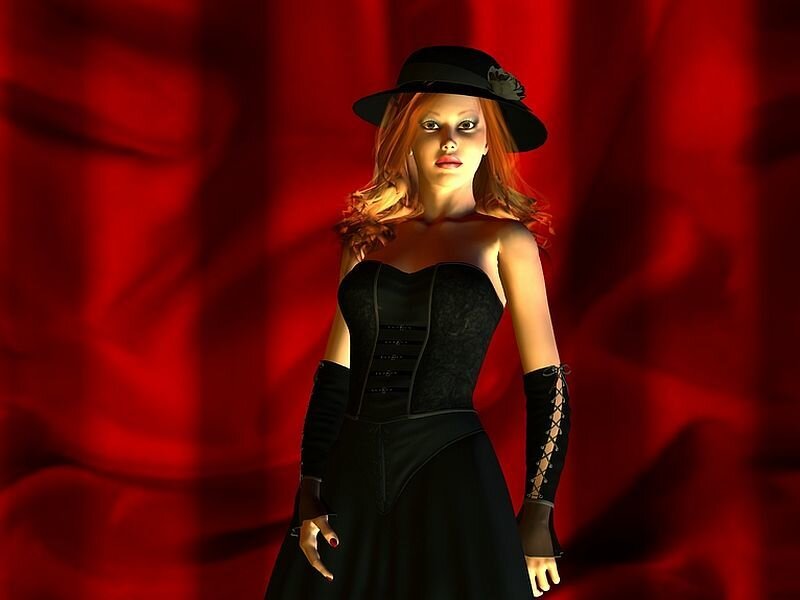 Woman in Black Dress — Red, Dramatic, 3d Render