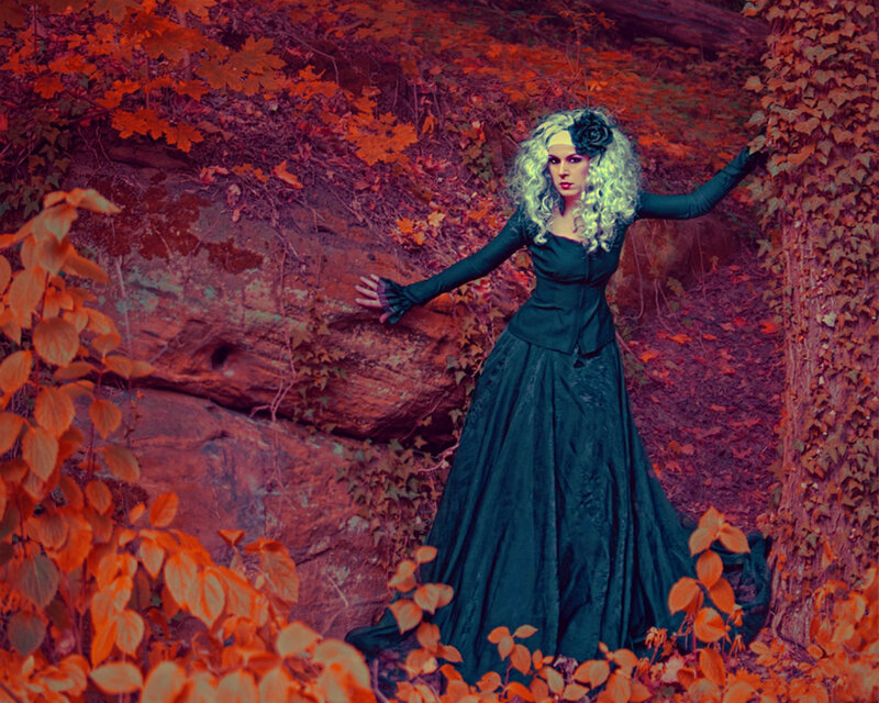 Woman in Black Dress — Red, Dramatic, Autumn