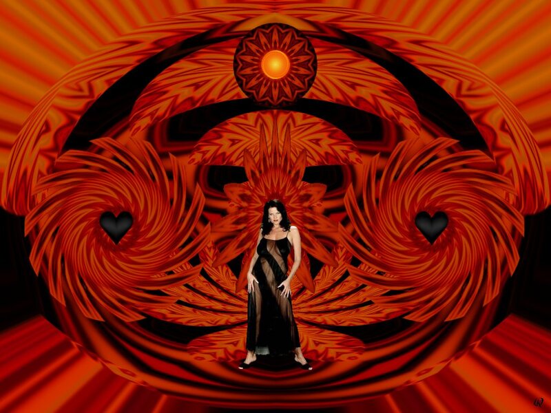 Woman in Black Dress — Red, Dramatic, Digital Art, Heart Shapes
