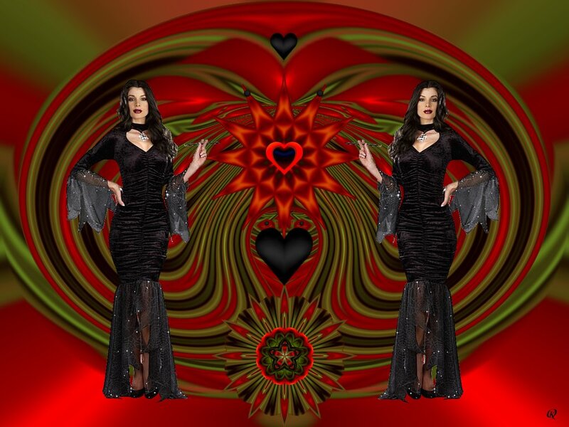 Woman in Black Dress — Red, Dramatic, Digital Art, Heart