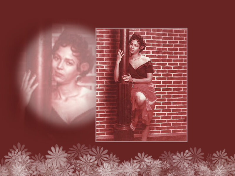 Woman in Black Dress — Red, Dramatic, Photograph, Brick Wall, Column