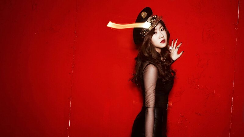 Woman in Black Dress — Red, Dramatic, Photograph, Hat, Red Wall