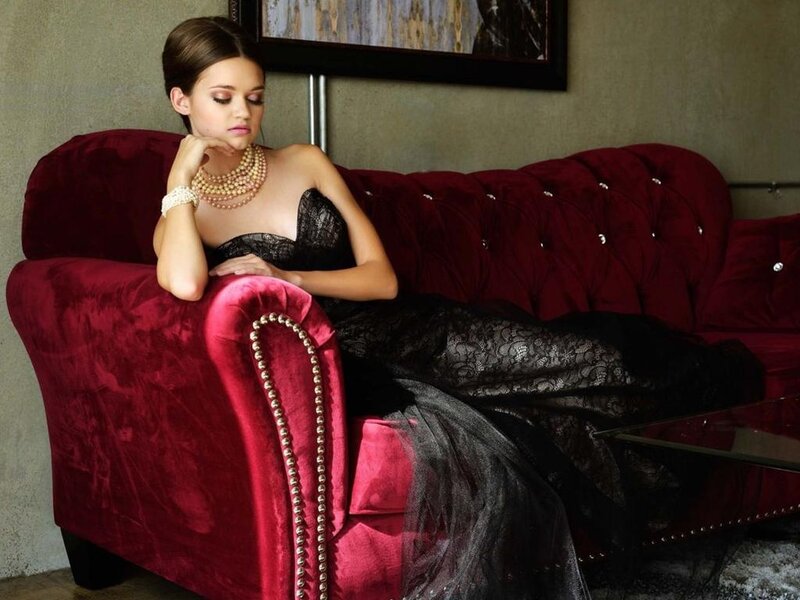Woman in Black Dress — Red, Dramatic, Photograph, Red Couch