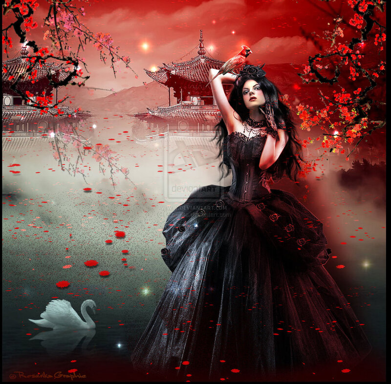Woman in Black Dress — Red, Dramatic, Spring