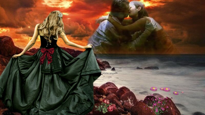 Woman in Black Dress — Red, Dramatic, Sunset