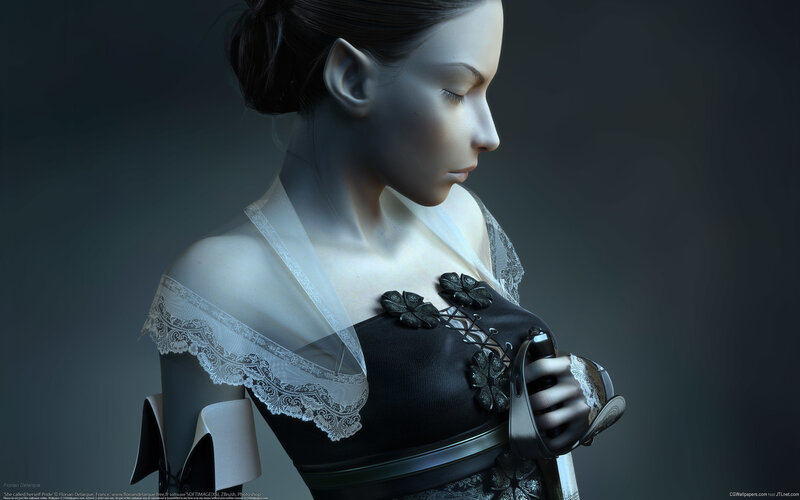 Woman in Black Dress — Serene, 3d Render