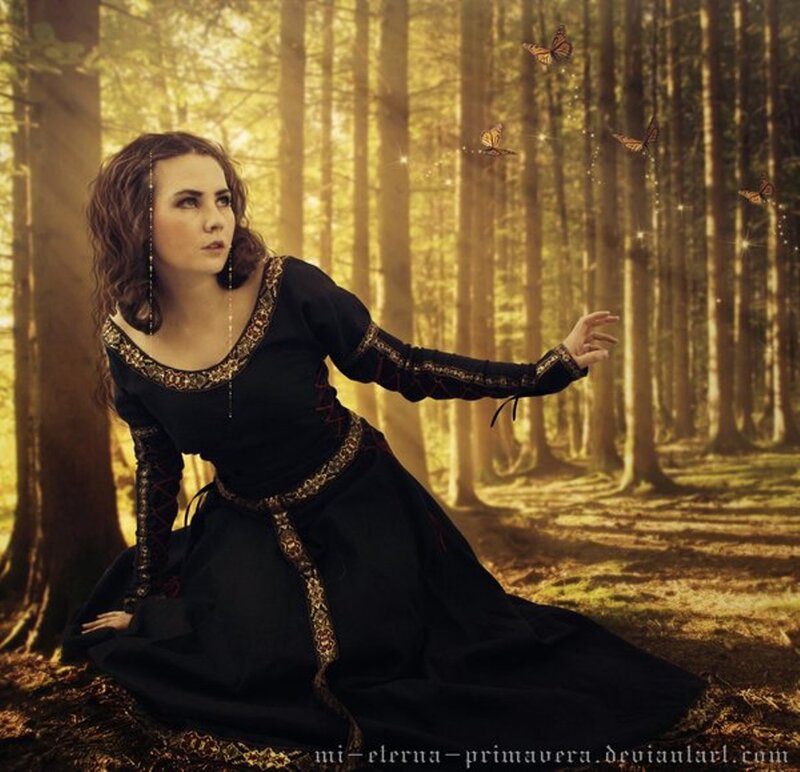 Woman in Black Dress — Serene, Afternoon, Digital Art