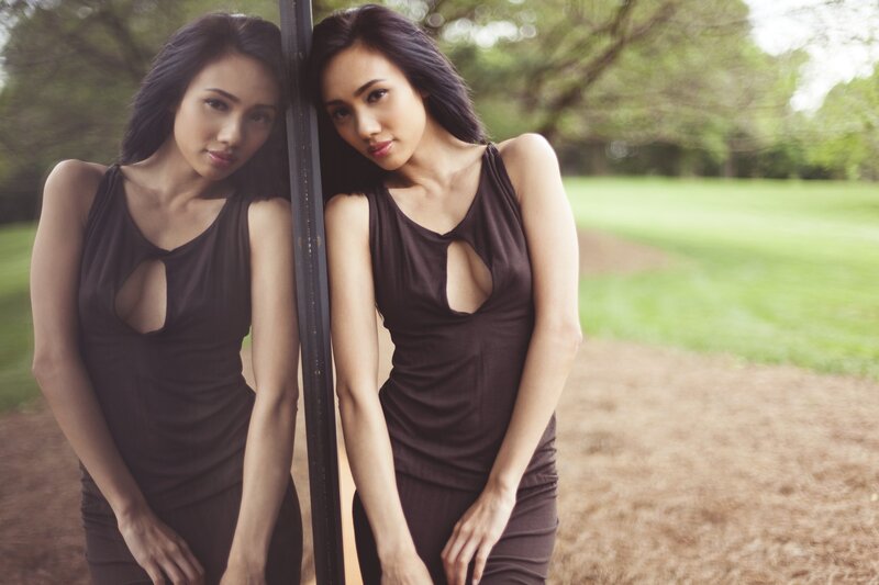Woman in Black Dress — Serene, Afternoon, Photograph, Mirror