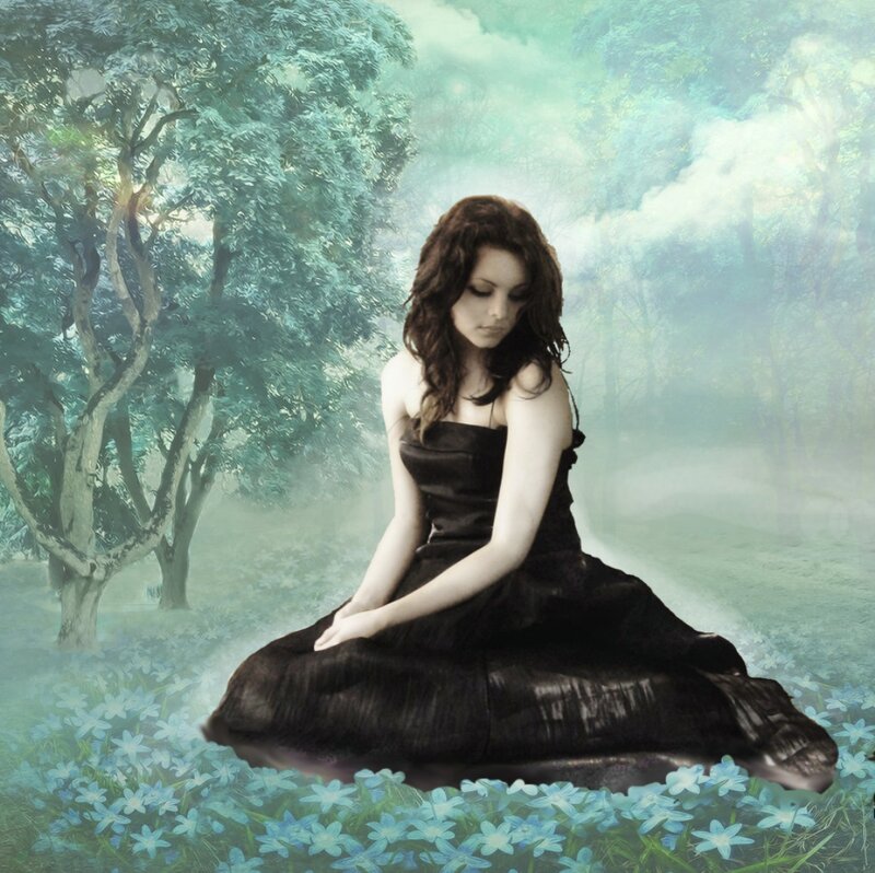 Woman in Black Dress — Serene, Digital Art, Forest