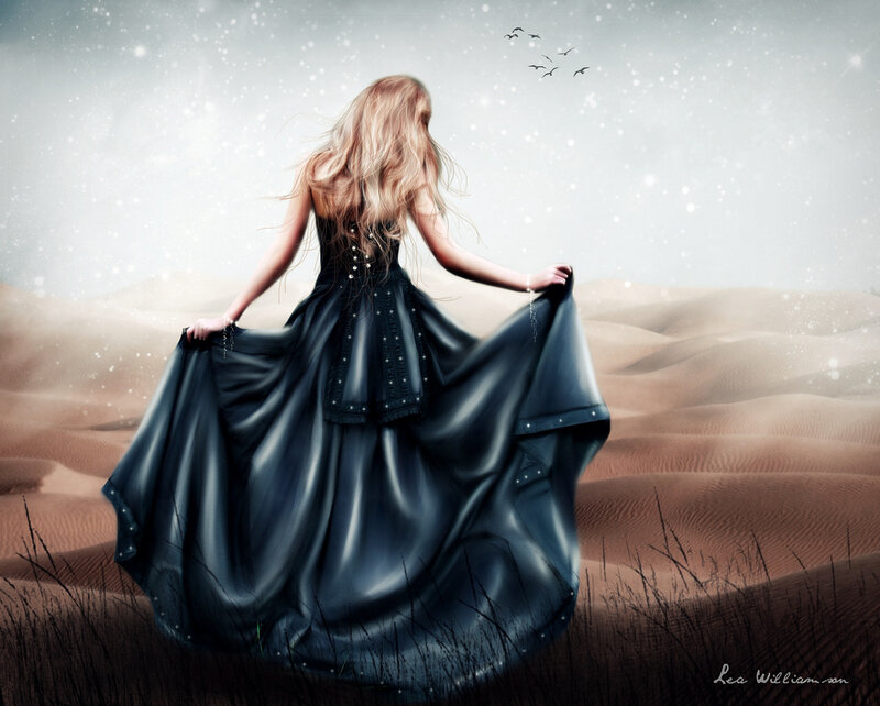 Woman in Black Dress — Serene, Digital Art