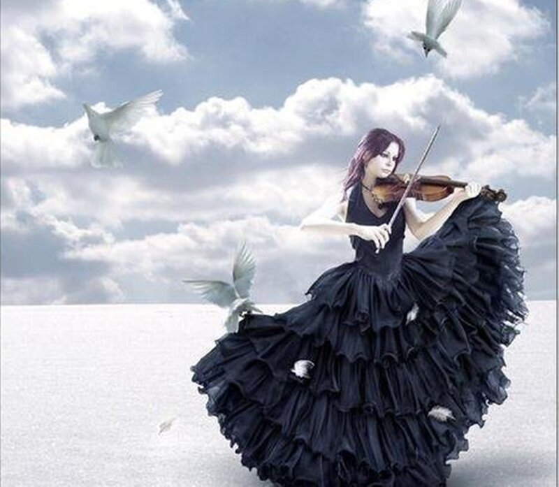 Woman in Black Dress — Serene, Digital Art, Violin